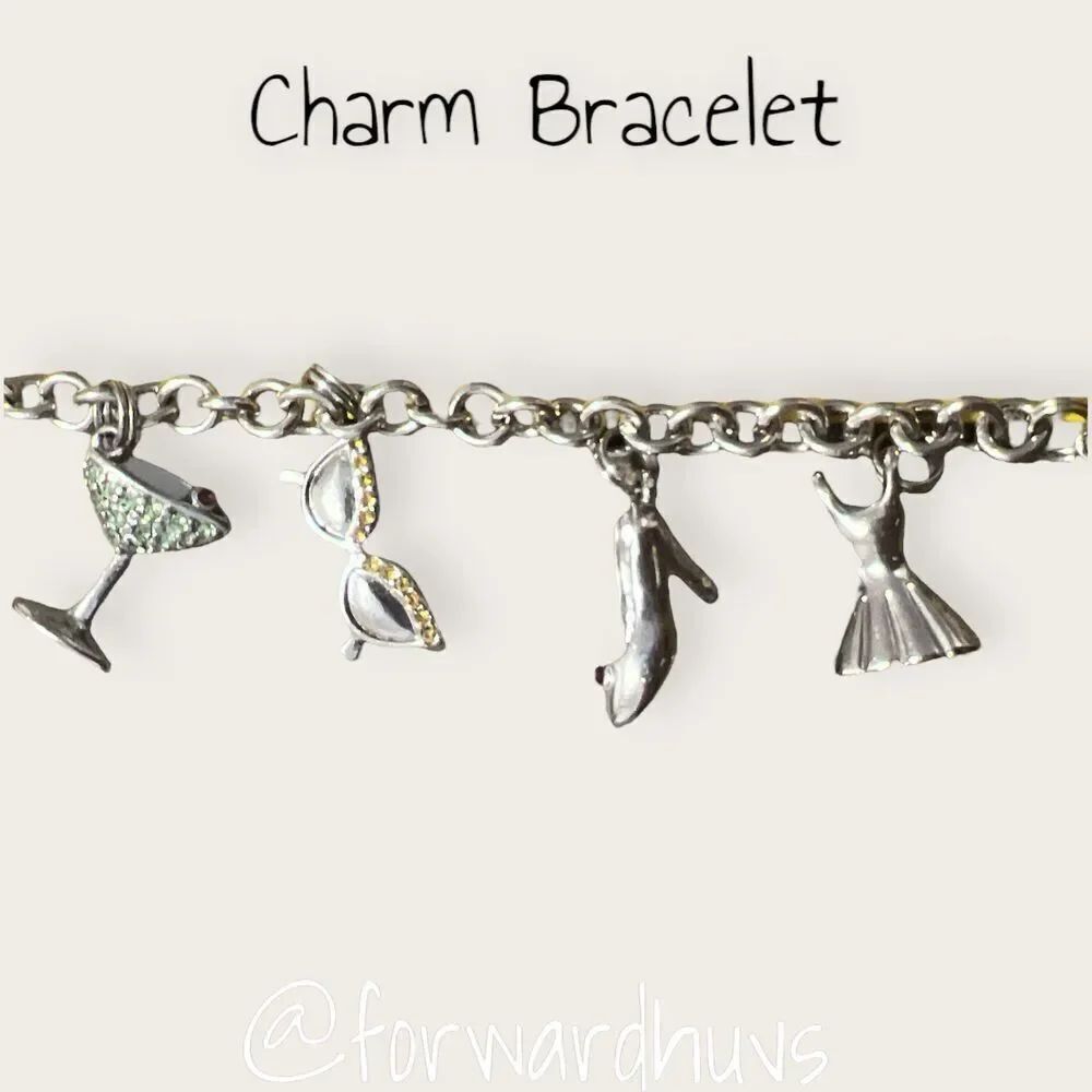 Silver Tone Fashion Fashionista Charm Bracelet with Mini Rhinestones